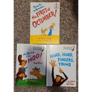 3 Dr. Seuss books Moo Octember hand finger thumb